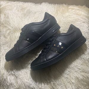 Black Women’s Geox Sneakers with Patent Leather and Gold Stud Accents